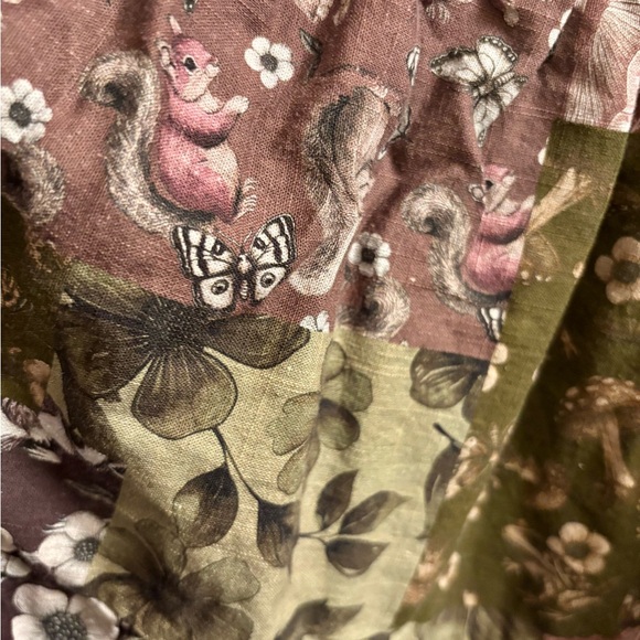 Forest Creature Patchwork Skirt with Mushrooms, Flora, Frogs, Raccoons - Picture 2 of 6